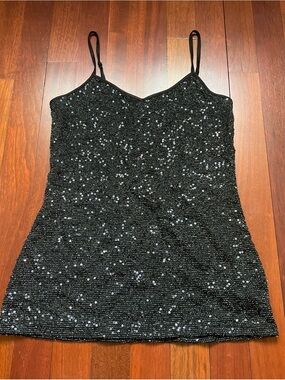 Y2K black sequin tank top from express